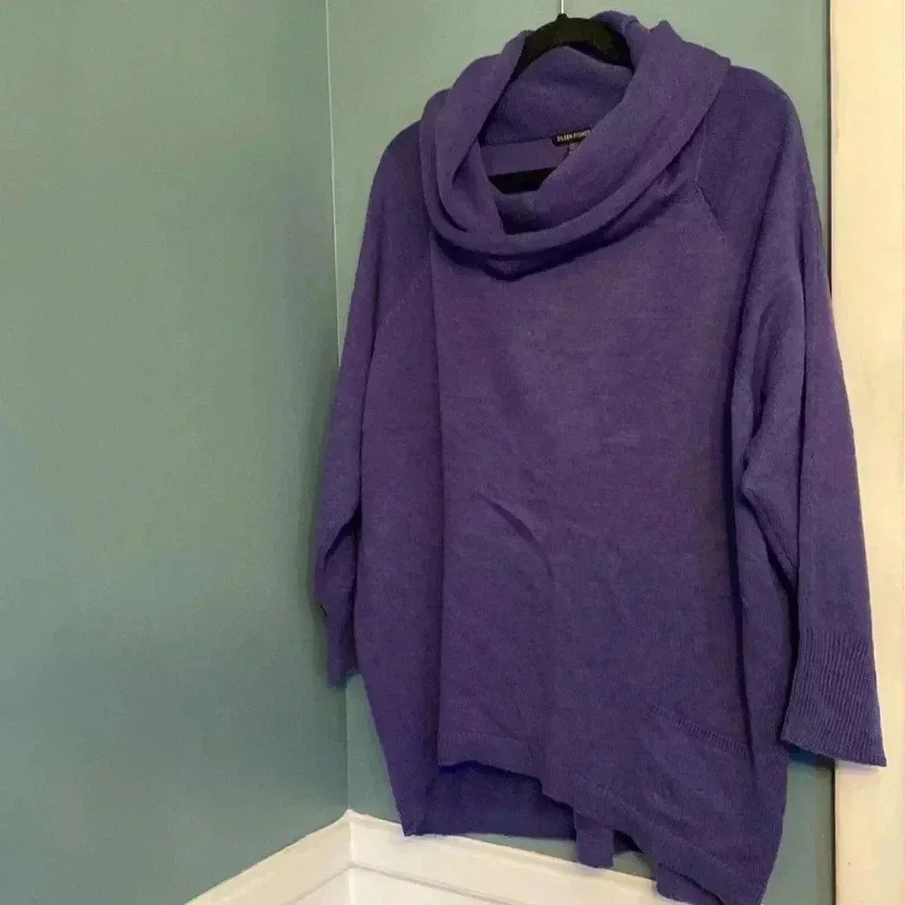 Eileen Fisher women’s medium 100% wool sweater - purple- cowl neck